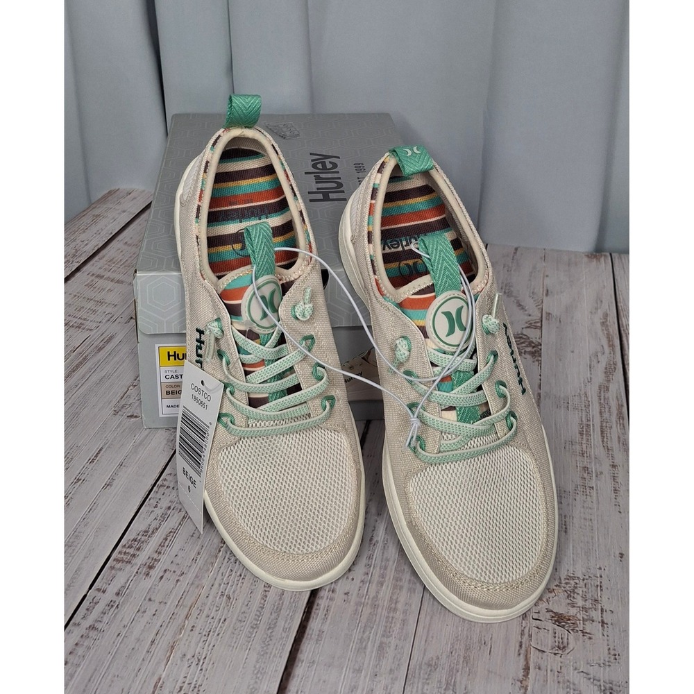 Hurley Castaic Womens Sneakers Beige Mint Green Mesh Casual Shoes Size 6 NEW